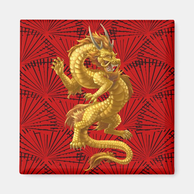 Kinesiska Lucky Guld Dragon Magnet (Framsidan)