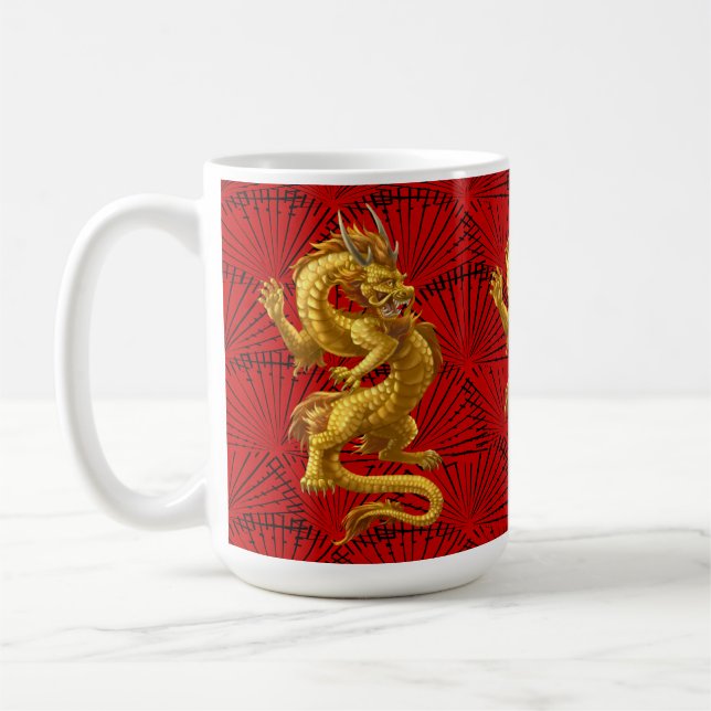 Kinesiska Lucky Guld Dragon Mugg (Vänster)