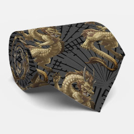 Kinesiska Lucky Guld Dragon Necktie Slips