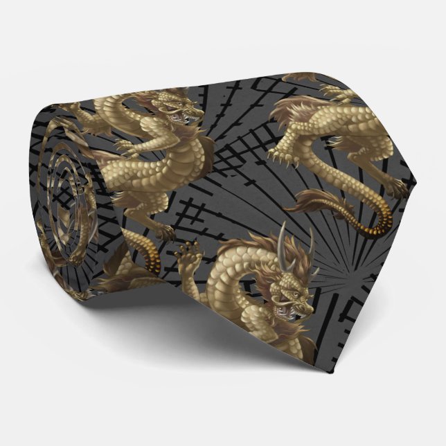 Kinesiska Lucky Guld Dragon Necktie Slips (Rullad)