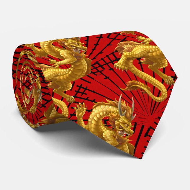 Kinesiska Lucky Guld Dragon Necktie Slips (Rullad)
