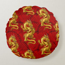 Kinesiska Lucky Guld Dragon Pouf Dekorativ kudde