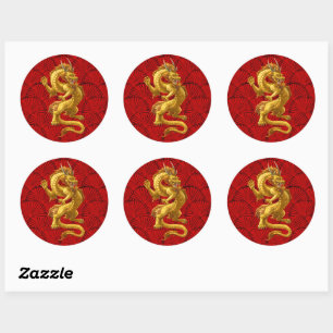 Kinesiska Lucky Guld Dragon Stickers Runt Klistermärke