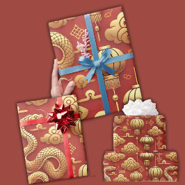 Kinesiska Lunar New Year Golden Snake Presentpapper