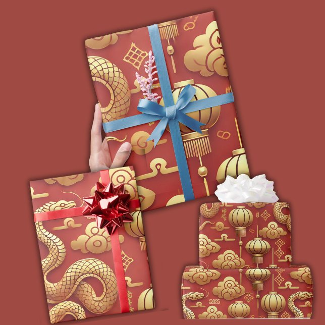 Kinesiska Lunar New Year Golden Snake Presentpapper (Chinese Lunar New Year Golden Snake Wrapping Paper)