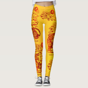 Kinesiska Lunar nyår för Gulten Tiger Red Foil Leggings
