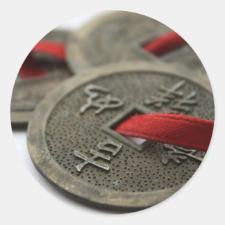 Kinesiska Lycka till Mynt Runt Klistermärke