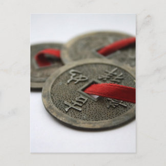 Kinesiska Lycka till Mynt Vykort