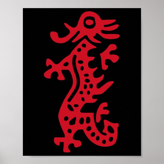 Kinesiska Mah Jong Red Dragon Tile Mahjong Costume Poster (Framsidan)