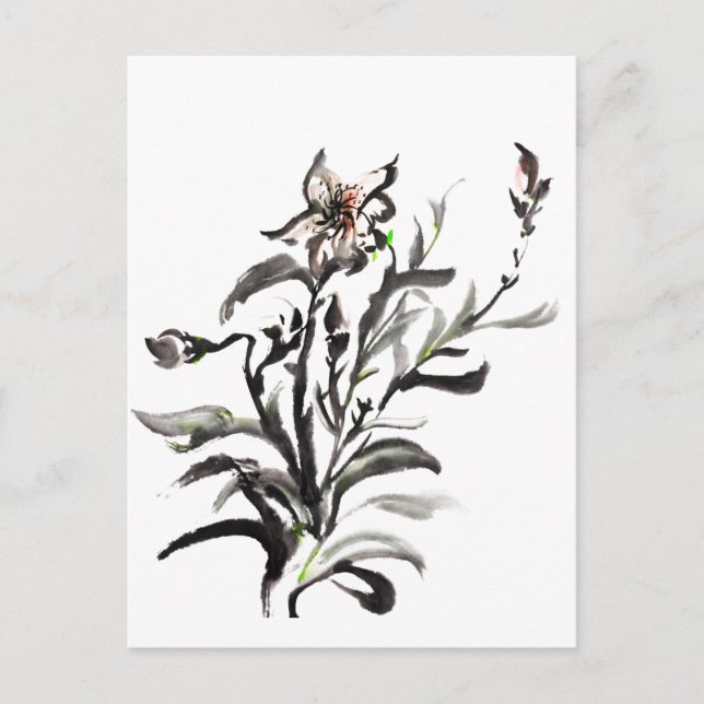 Kinesiska målarblommor av traditionell bläck vykort (Framsida)