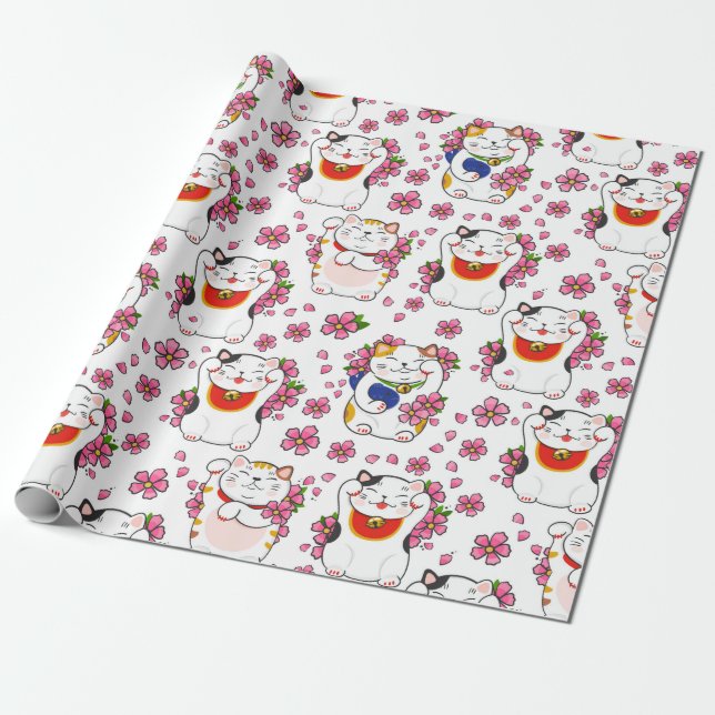Kinesiska Maneki-neko Katter Presentpapper (Utrullad)