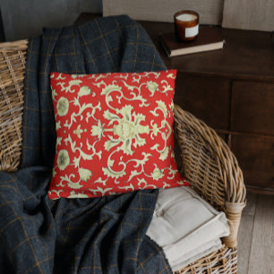 Kinesiska motiv i rött och grädde kudde