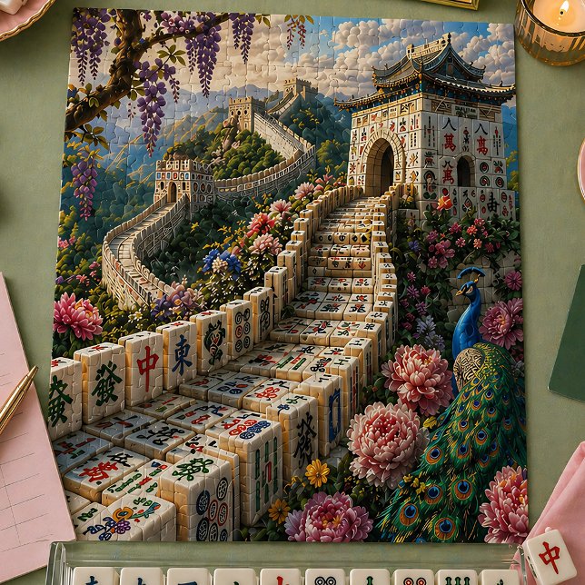 Kinesiska muren Mahjong Kakelutsikt Blommig Påfåge Pussel (Skapare uppladdad)