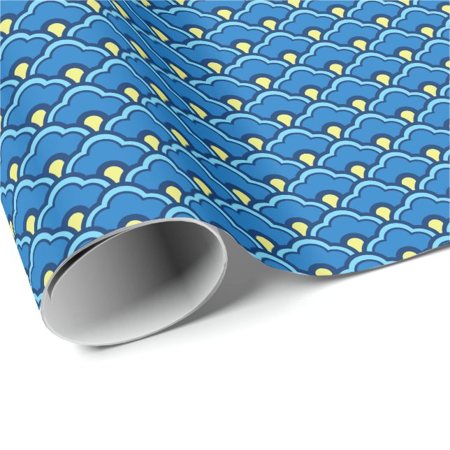 Kinesiska musslor, Ocean Blue och Indigo Wrapping  Presentpapper (Rullad Hörn)