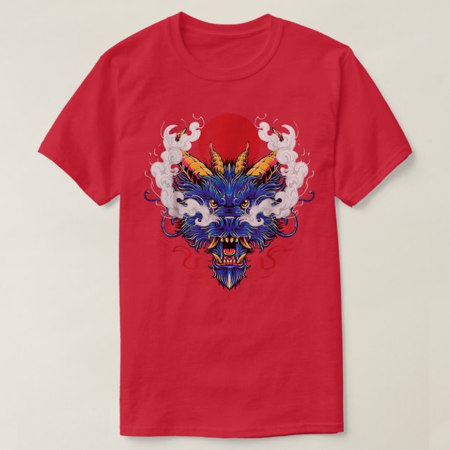 Kinesiska Mystical Blue Dragon Head Japanska Kung  T Shirt (Design framsida)