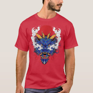 Kinesiska Mystical Blue Dragon Head Japanska Kung  T Shirt