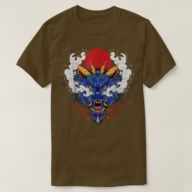 Kinesiska Mystical Blue Dragon Head Japanska Kung  T Shirt (Design framsida)