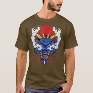 Kinesiska Mystical Blue Dragon Head Japanska Kung T Shirt