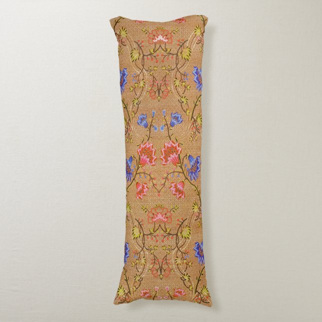 Kinesiska Nanjing Imperial Red-Guld Brocade Kroppskudde (Framsidan Vertikal)