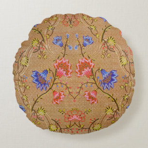 Kinesiska Nanjing Imperial Red-Guld Brocade Rund Kudde