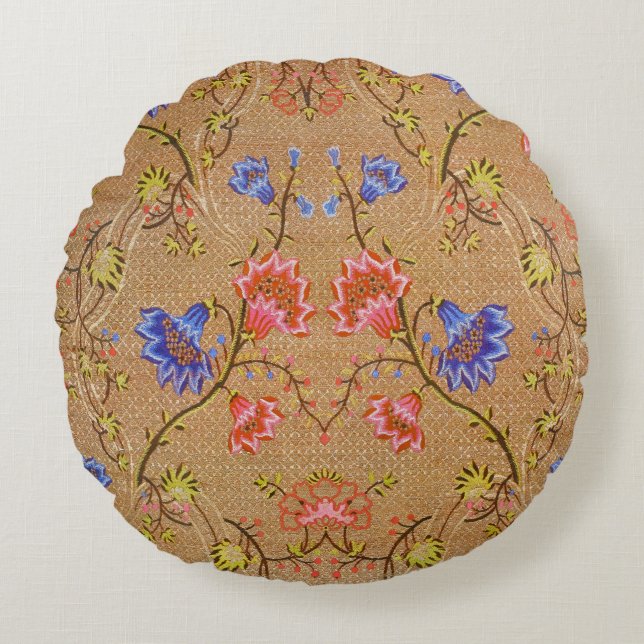 Kinesiska Nanjing Imperial Red-Guld Brocade Rund Kudde (Framsidan)
