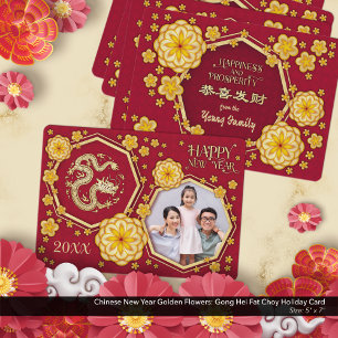 Kinesiska nyår Golden Flowers: Gong Hei Tjock Choy Julkort