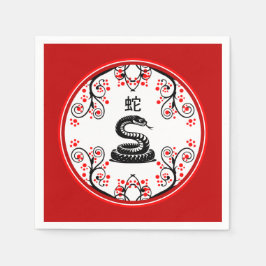 Kinesiska nyårsnake och röda Blommar Pappersservett