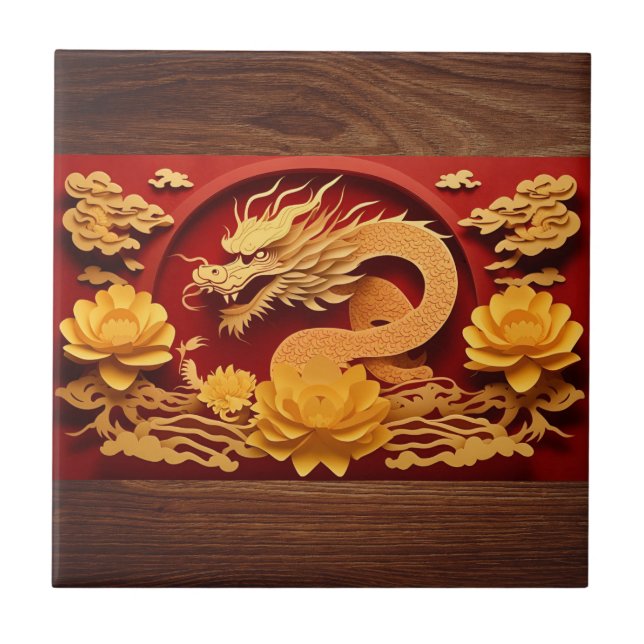 Kinesiska och vietnamesiska Wood Dragon År 2024 Ce Kakelplatta (Framsidan)