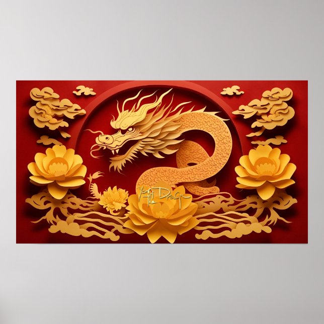 kinesiska och vietnamesiska Wood Dragon År 2024 re Poster (Framsidan)