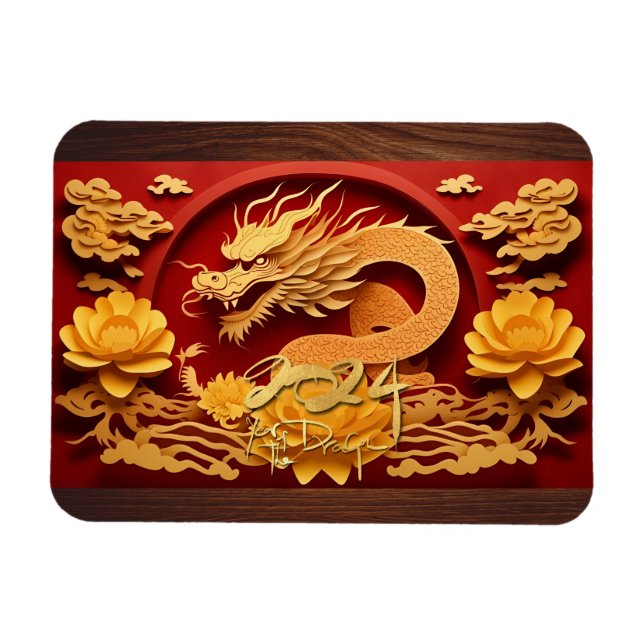 kinesiska och vietnamesiska Wood Dragon Year 2024  Magnet (Horisontell)