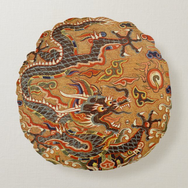 Kinesiska Oriental Dragon Rund Kudde (Framsidan)