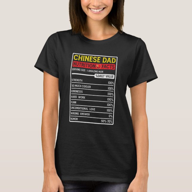 Kinesiska Pappa Hero Nutritional Facts Fars dag T Shirt (Framsida)