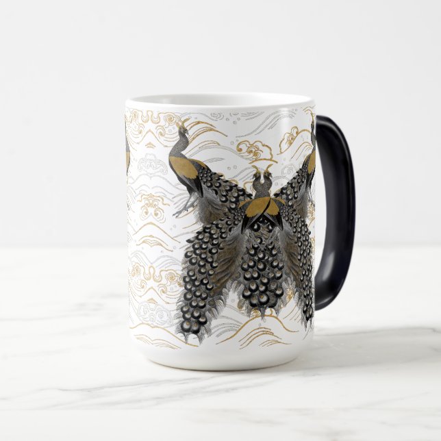 Kinesiska Peacocks Design Guld Magisk Mugg (Framsida höger)