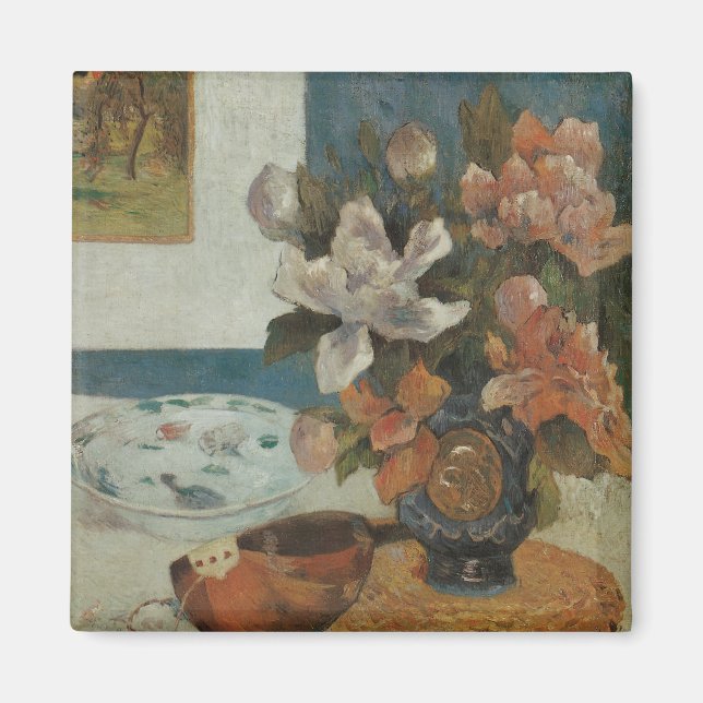 Kinesiska pioner och mandolin av Paul Gauguin Magnet (Framsidan)