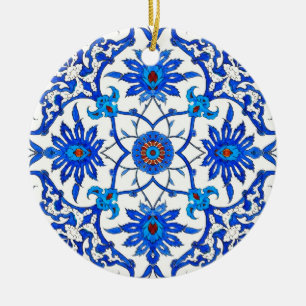 Kinesiska plattan art nouveau - Koboltblått och vi Julgransprydnad Keramik