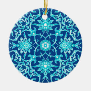Kinesiska plattan art nouveau - Turkos och Blue Julgransprydnad Keramik
