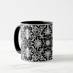 Kinesiska plattan art nouveau - vit på svart mugg