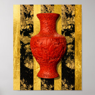 Kinesiska Red Vas Black Guld Poster