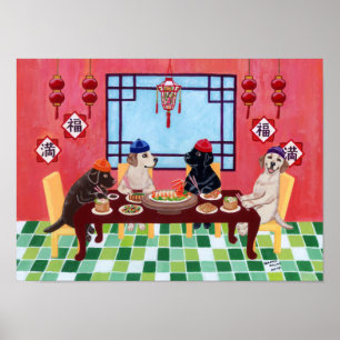 Kinesiska Restaurant Labradors Artwork Poster