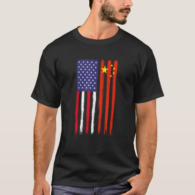 Kinesiska rötter Halvamerikanska Flagga T Shirt (Framsida)