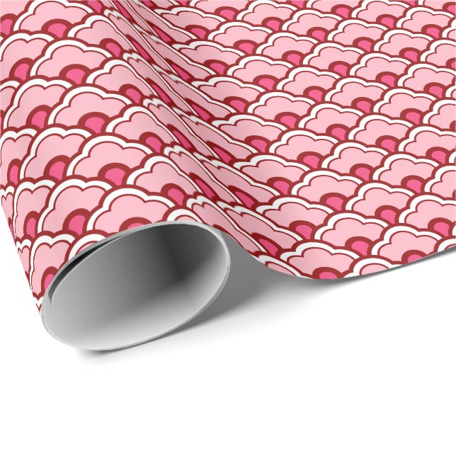 Kinesiska Scallops, Fuchsia och Ljusa rosa Presentpapper (Rullad Hörn)