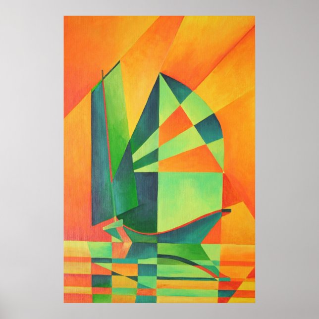 Kinesiska segment vid soluppgång Orange och Grönt Poster (Framsidan)