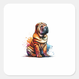 Kinesiska Shar Pei Hund Fyrkantigt Klistermärke