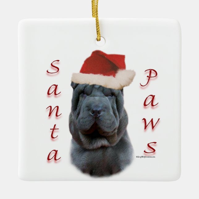 Kinesiska Shar-Pei Santa Tassar Julgransprydnad Keramik (Framsida)