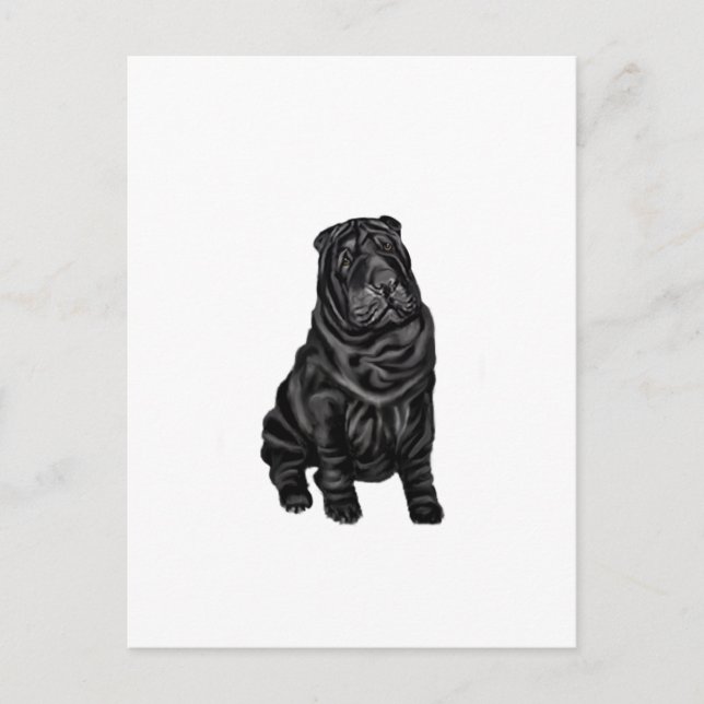 Kinesiska Shar Pei - svart Vykort (Framsida)
