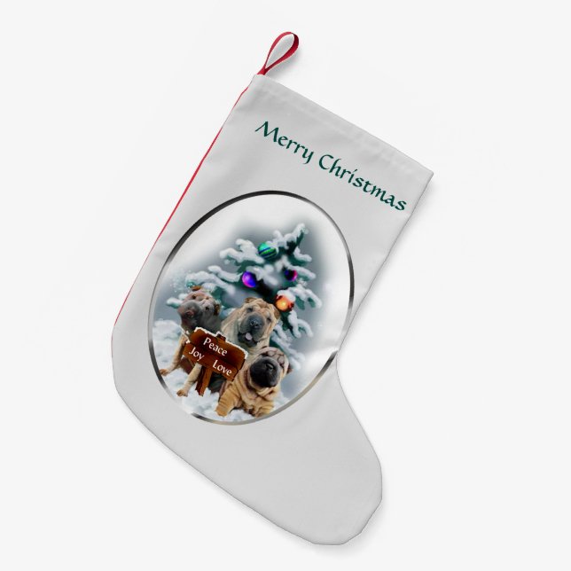 Kinesiska Shar-Pei Trio-jul Liten Julstrumpa (Framsidan (Hängande))