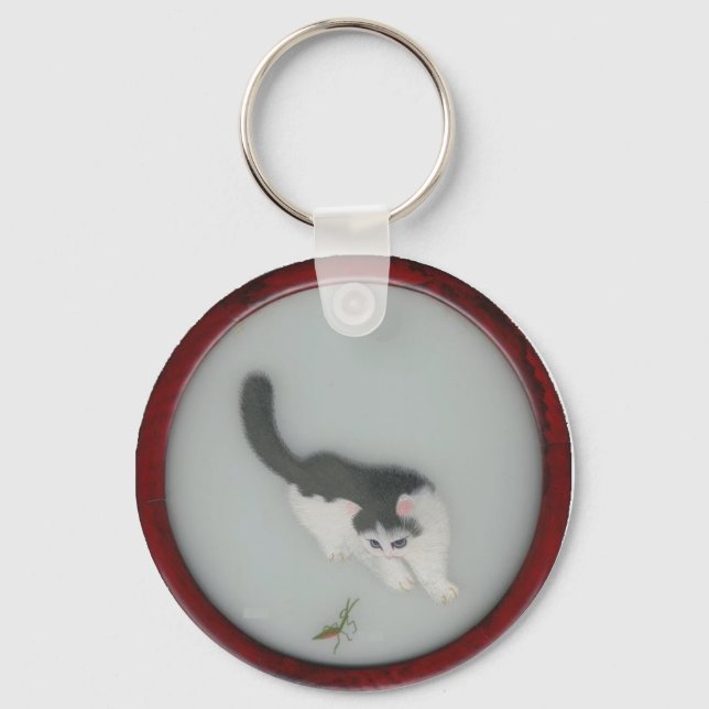 Kinesiska Silke Cat Bild Nyckelring (Framsida)