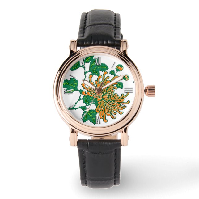 Kinesiska spindelkrysantemum - ljusorange armbandsur (Framsida)