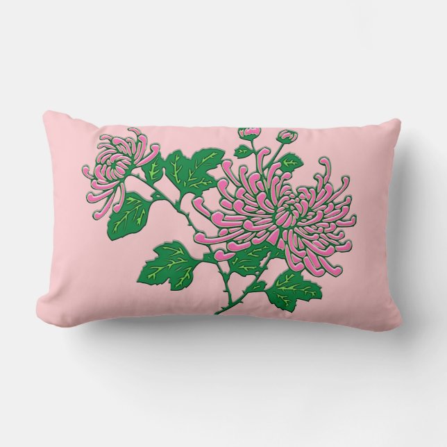 Kinesiska spindelkrysantemum - mjukt rosa lumbarkudde (Framsida)