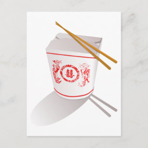 Kinesiska Ta ut livsmedelsbox med chopsticks Vykort
